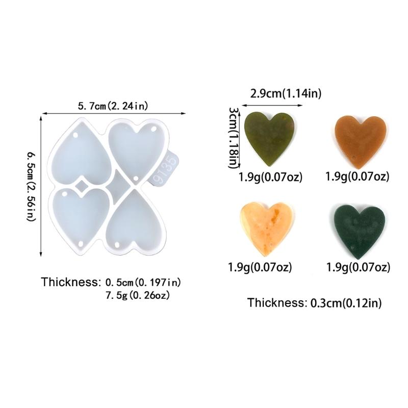 Geometric Love Heart Earring Epoxy Resin Silicone Mold Luggage Bag Tags Casting Molds with Hole for DIY Crafts Making