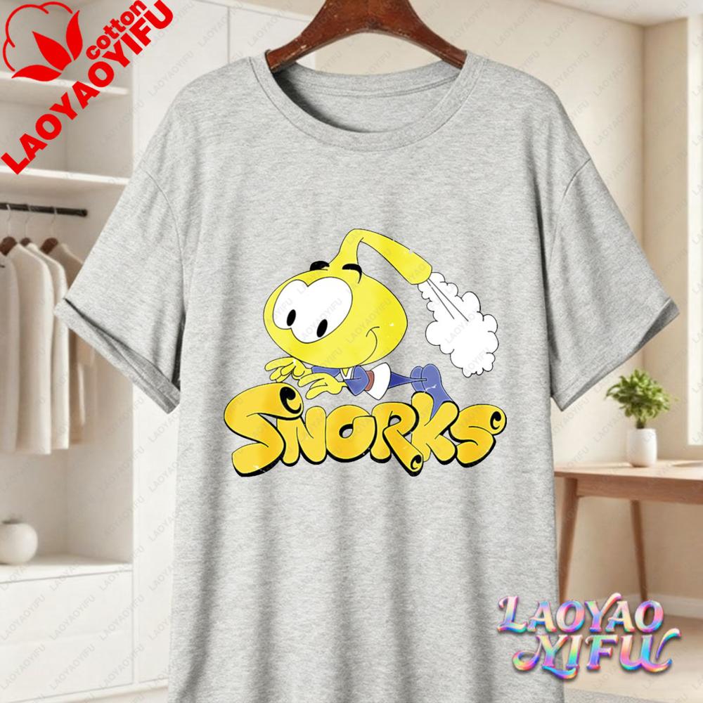 80s Retro Snorks Cartoon Print Short Sleeve T Shirt Fun Cotton Tops Trendy Harajuku Style Graphic Tees Streetwear for Unisex Women