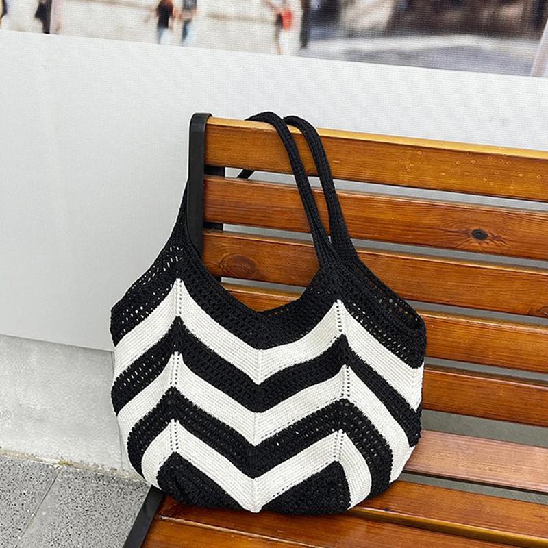 Women's Roomy Woven Net Backpack, Perfect for Summer Vacations, Casual Knitted Hollow-out Shoulder Bag KTB