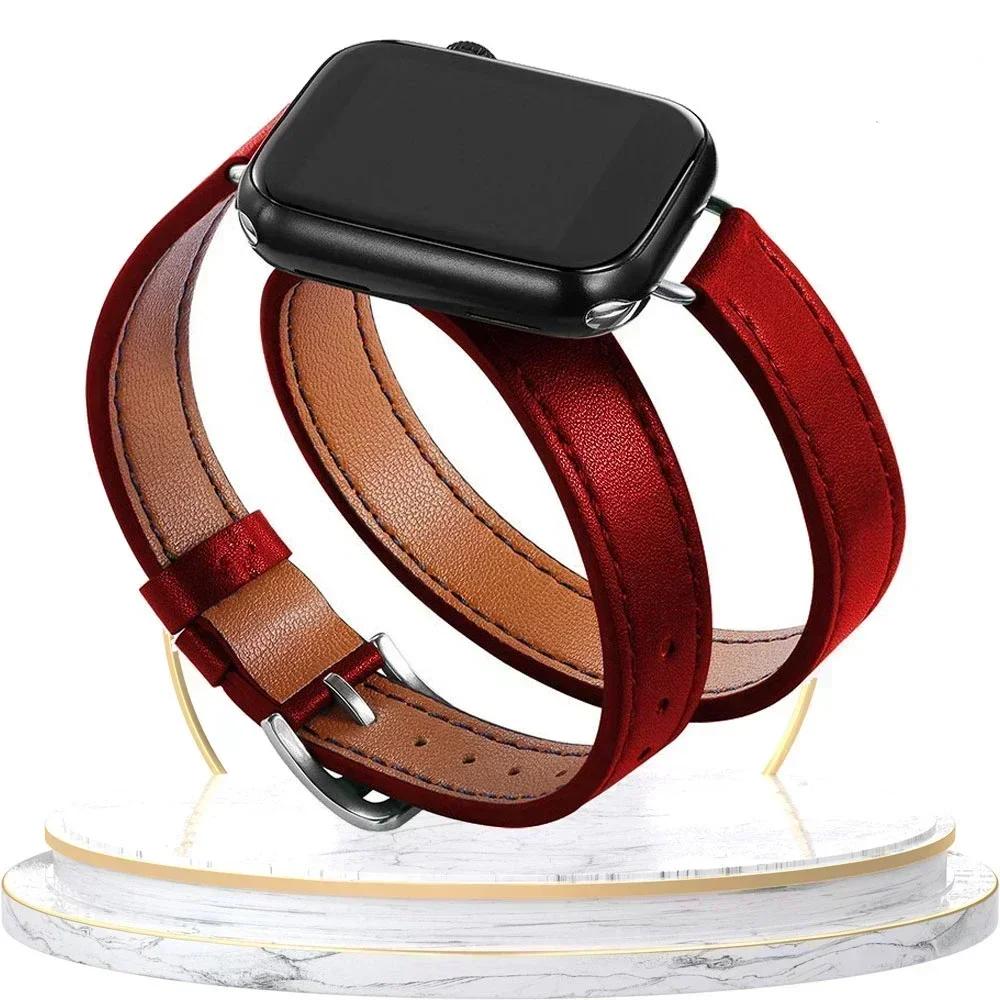 High Quality Leather Loop For Apple Watch Band Women 10/9/8/7/6/5/4/3/2/1 SE 38mm 40mm 41mm 42mm 44mm 45mm 46mm 49mm Strap