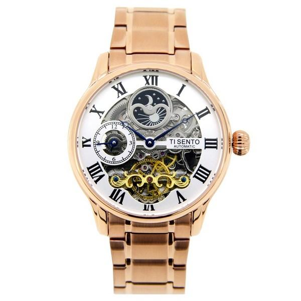 [Ticento]Sun & Moon Dual Time Automatic Metal Watch TS60021RG, Korean Luxury Watches
