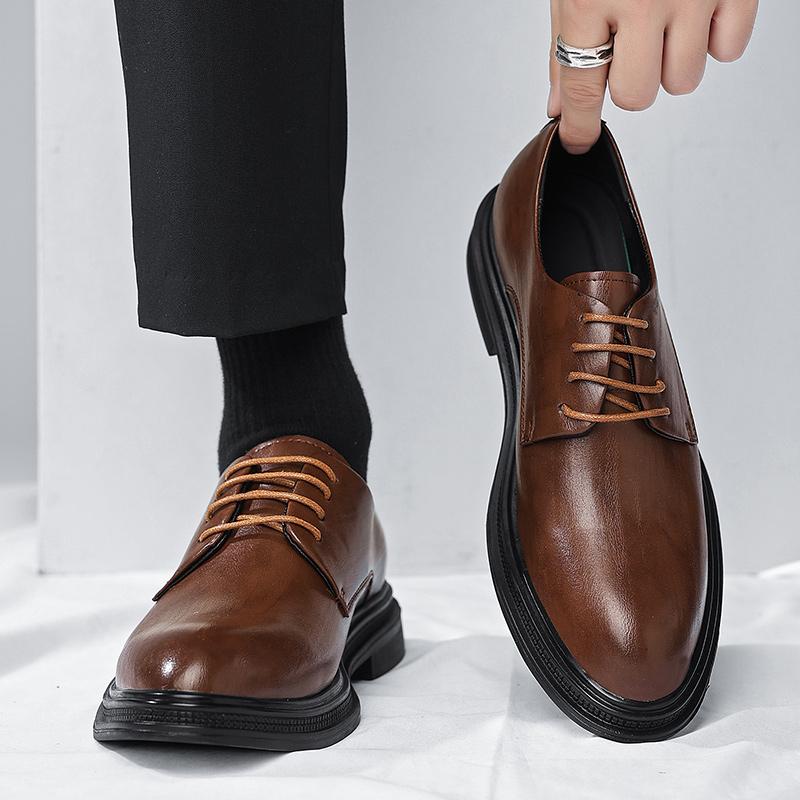 Casual leather shoes summer patent leather glossy small leather shoes black lace-up business dress groom wedding trendy shoes