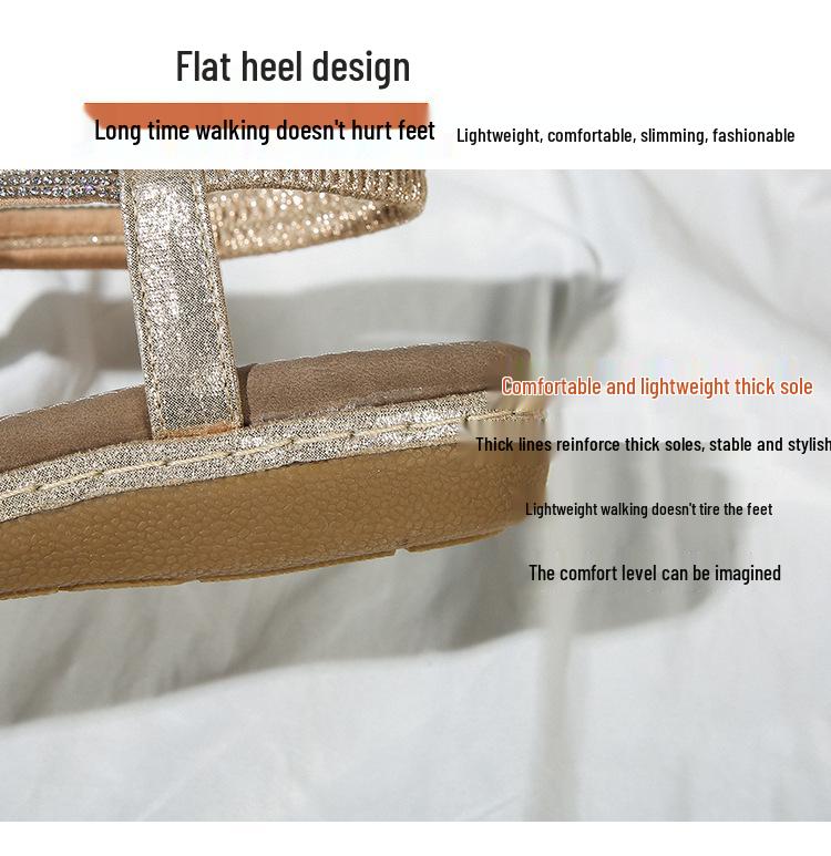 2024 Vår Strass Halkfria Böhmiska Platta Sandaler med Tårem för Kvinnor