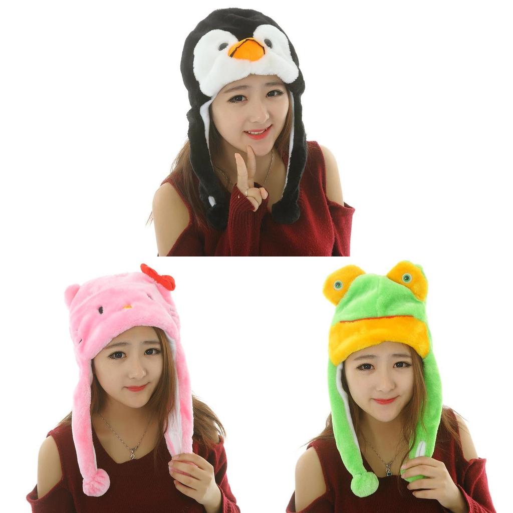 Cartoon Animal Hat For Adults And Kids Warm Plush Winter Headgear With Ear Cover For Kids