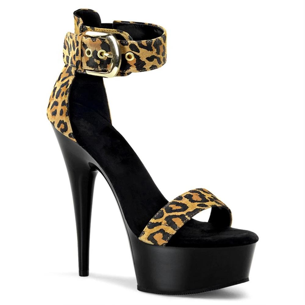 

2025 новый верх с леопардовым принтом летний модный стиль супер высокий каблук рыбий носок черный тренд водонепроницаемые настольные модные сандалии 46 чёрный