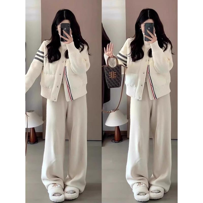 Down Cotton-padded Clothes Women's Short Knitted Splicing Small Jacket Autumn and Winter New Light Cotton-padded Clothes Stand-up Collar