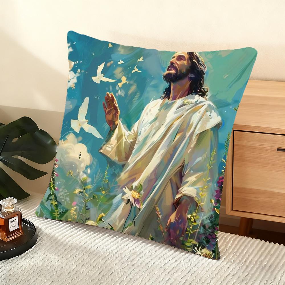Jesus Cushion Cover Soft Short Plush Pillow Cover Smooth Cozy Texture Aesthetic Cushion Case Home Decor
