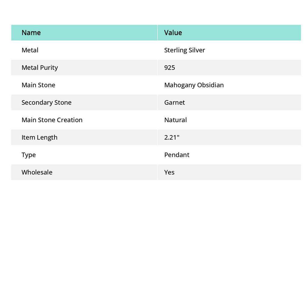 Natural Mahogany Obsidian, Garnet 925 Sterling Silver Jewelry Pendant 2.21" P4k74