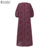 ZANZEA Women Floral Print Casual V-Neck 3/4 Sleeve Loose Long Dress