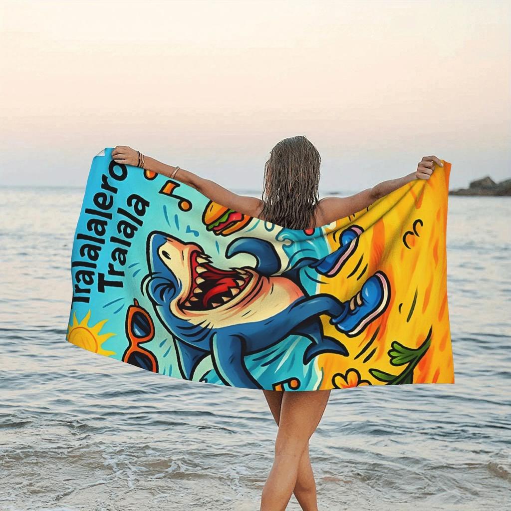 Tralalalero Dancing Shark Beach Towel 2D Single Print Colorful Home Accessory Playful Summer-Themed Durable Beach Pool Use Towel