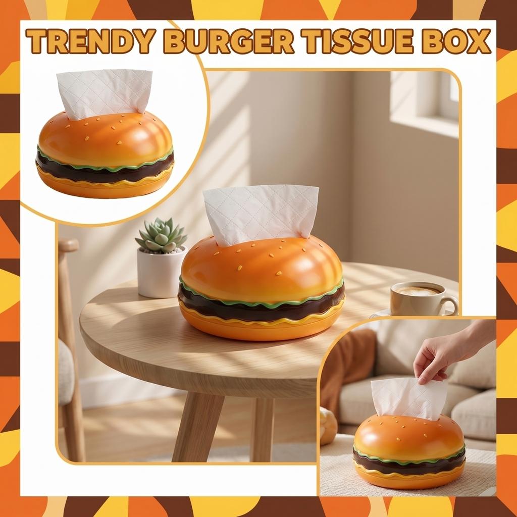Creative Hamburger Shaped Tissue Box Cover Desktop Decoration Holder for Home Office Bathroom Kitchen Use