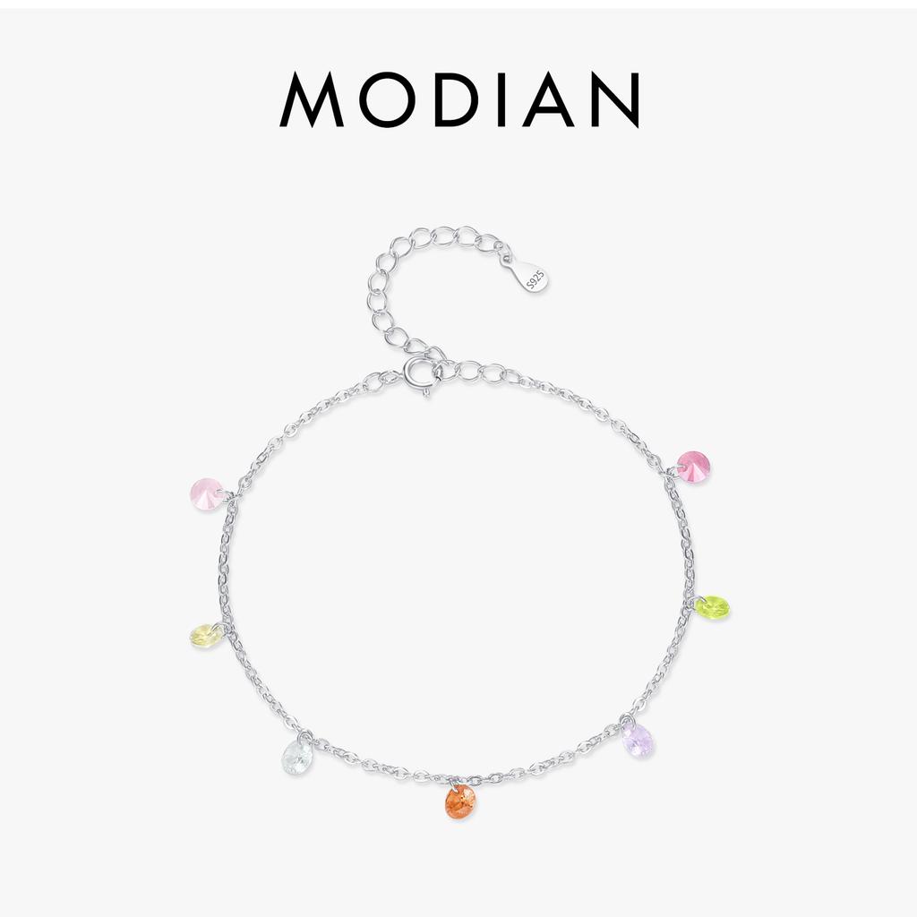 Rainbow Colorful Zircon Bracelet 925 Sterling Silver Fashion Delicate Link Chain Bracelet For Women Girls Fine Jewelry