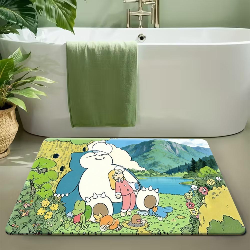 Cute Pikachu Starry Sky Fireworks Scenery Print Soft Absorbent Non-Slip Indoor Home Bathroom Entryway Doormat Rug