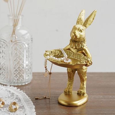 Jewelry Tray, Small Bunny Statue Decor Cute & Retro Golden Ornament Easter Rabbit Figurine for Accessories, Boutiques Display,Night Stand Home Décor