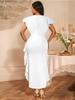 Dames Luxe Gast Bruiloft Feestjurken Elegant V-Hals Korte Ruches Mouwen Irreguliere Split Bodycon Slank Classy Mode Avondjurken