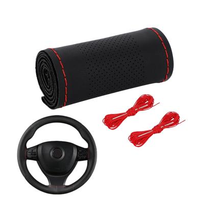 Steering Wheel Cover, Genuine Leather, Braided, Easy Installation, Width 4.1 Inches (10.5 Cm), For