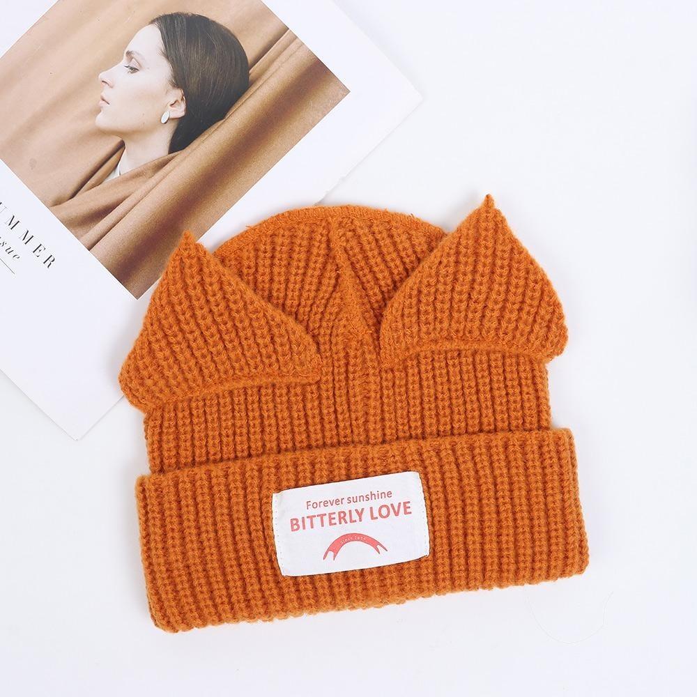 Cute Double-layer Loverboy Cat Ear Knit Hat Hooded Cap Niche Design Knitted Cap Soft Hip-hop Personality Cold Hat Unisex