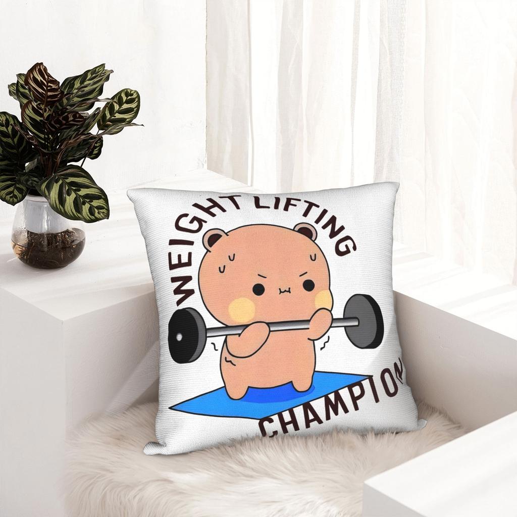 Bubu Weightlifting Bear Cute Pillowcase Printed Polyester Cushion Cover Decor Dudu Pillow Case Cover Home Square 40X40Cm