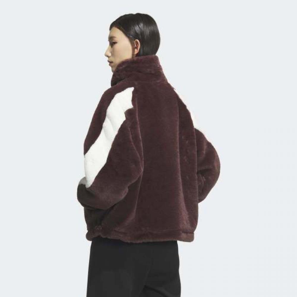 Adidas Women Warm Faux Fur Oversized Jacket With Drawcode