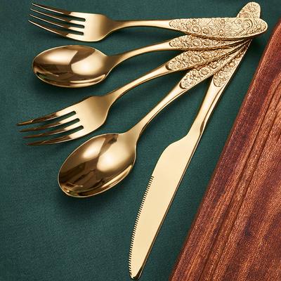 1/3-teiliges Goldbesteckset aus Edelstahl im Vintage-Stil, westliches Geschirr, Luxusgeschirr, Gravur, Gabeln, Messer, Löffel, Silberware