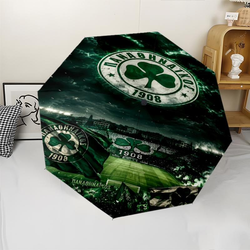 Panathinaikos FC Print Automatic Umbrella, 8 Rib Iron Frame, Plastic Handle, Suitable for Outdoor Travel &Daily , Ideal Gift
