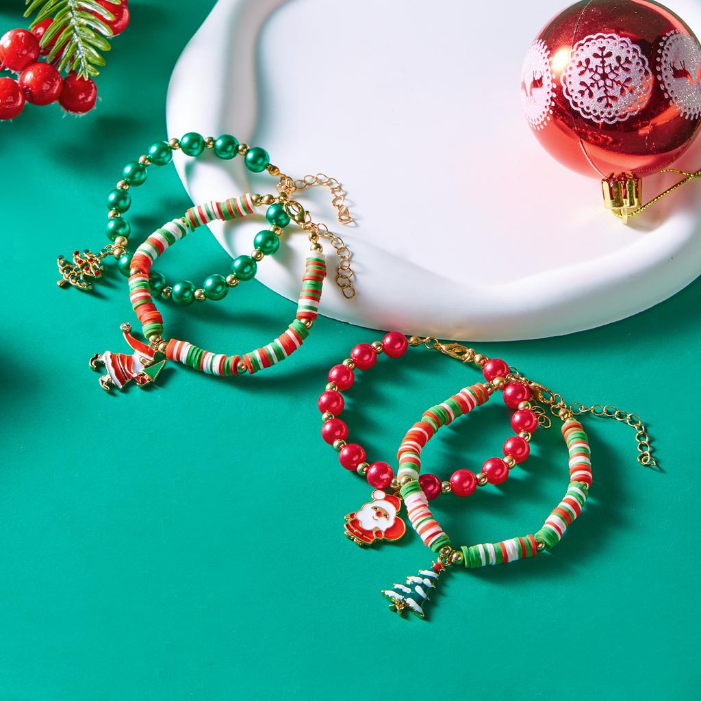 2Pcs Christmas Tree Colorful Snowflake Snowman Bell Charms Beads Bracelet for Women Crystal Bracelets Party Jewelry Gifts