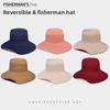 Wide Brim Reversible Sun Hat With Solid Color Design For Summer Casual Use