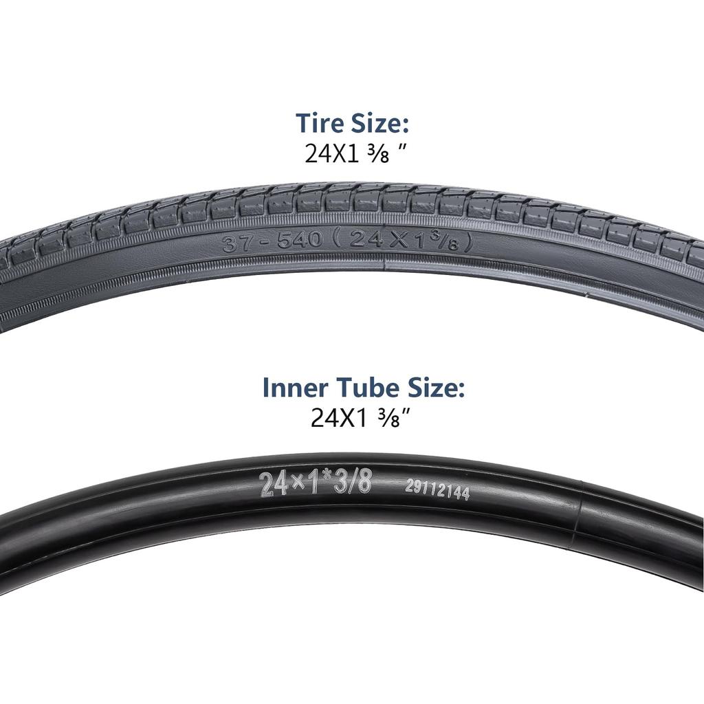 YunSCM Set of 24x1 24x1 Bicycle Tires 24x1 Tubes with 32mm American Rim and Tire for 1 Road 2, 3/8" Tires, 3/8" 37-540 + 3/8" Valves, Tape, Lever,