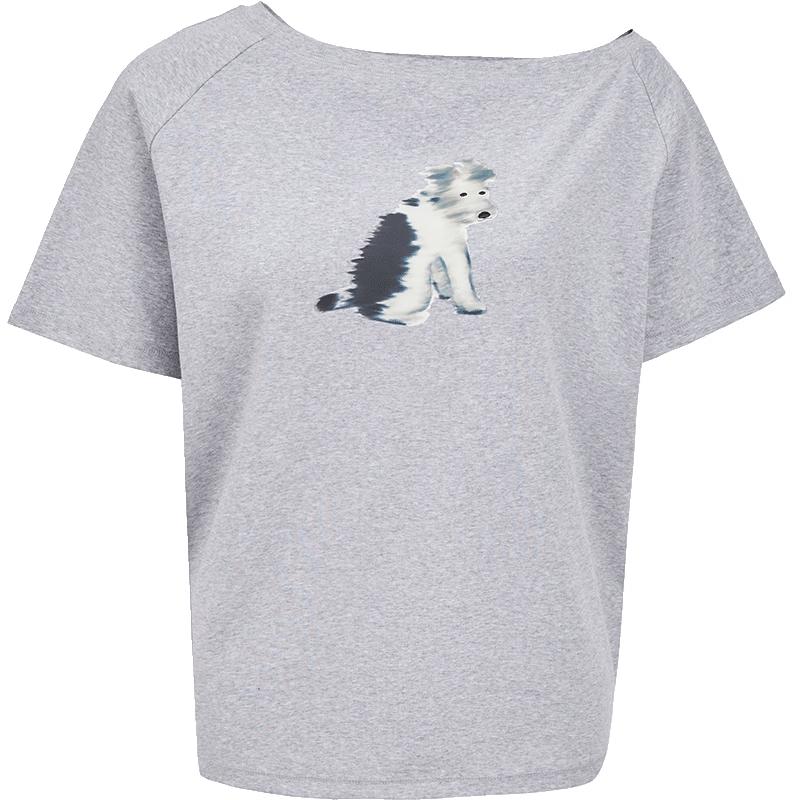 Only Sketchy Dog Print Boat Neck T-Shirt