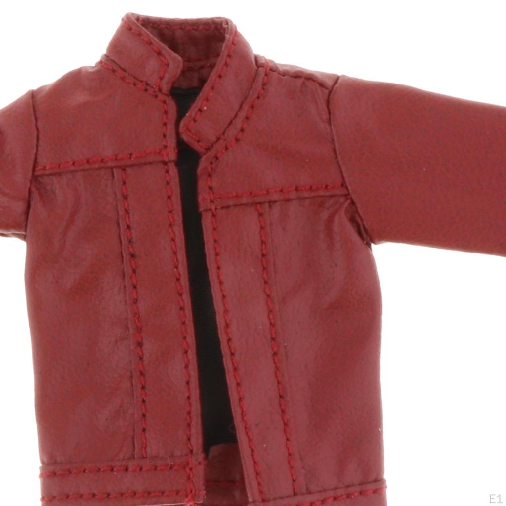 1/12 Female Soldier Faux Leather Coat Miniature Costume Dolls Dress up Accessory Mini