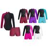 Collants de Ginástica Artística para Meninas Manga Longa Trajes de Ginástica com Shorts Brilhantes Pedras Strass Duas Peças Biketards Infantis