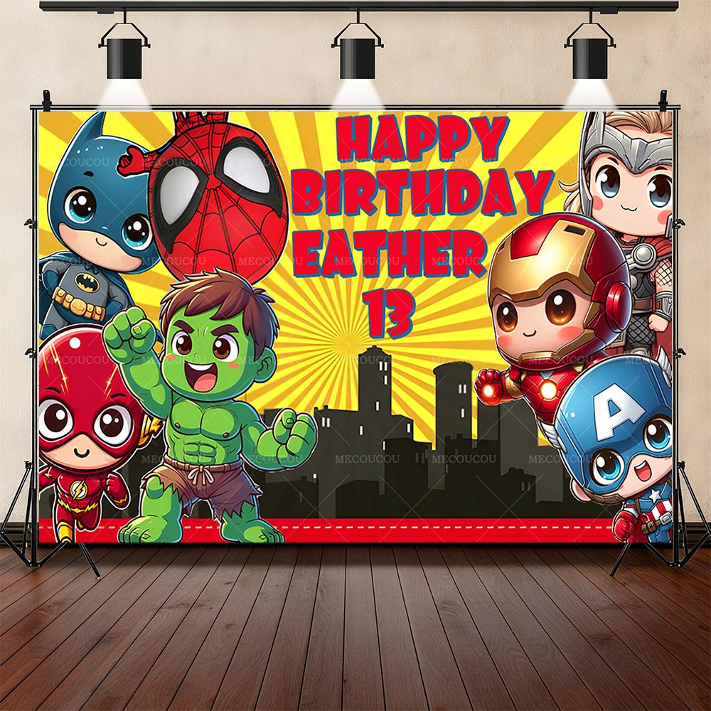 Cartoon Marvel superhero background customizable children's birthday party decoration surprisegift arrangement props room poster