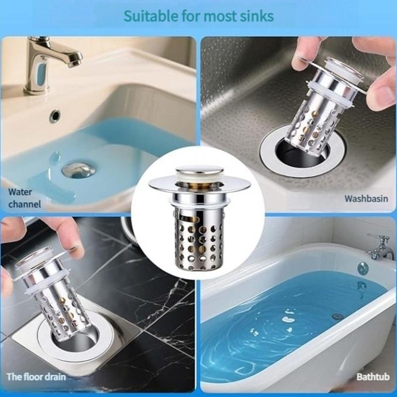 Anticlogging Drain Filter Sink Plug Wash Basins Sink Drain Stoppers Push Type Bounce Cores Sink Drain Strainer Enduring