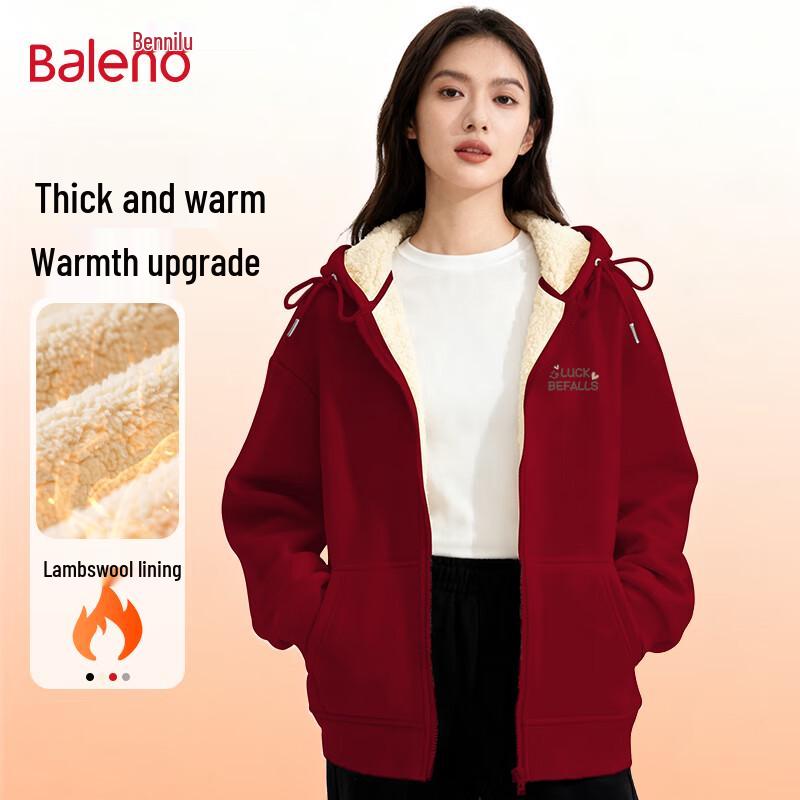 Baleno Women's Thickened Lamb Wool Fleece Hooded Sweatshirt