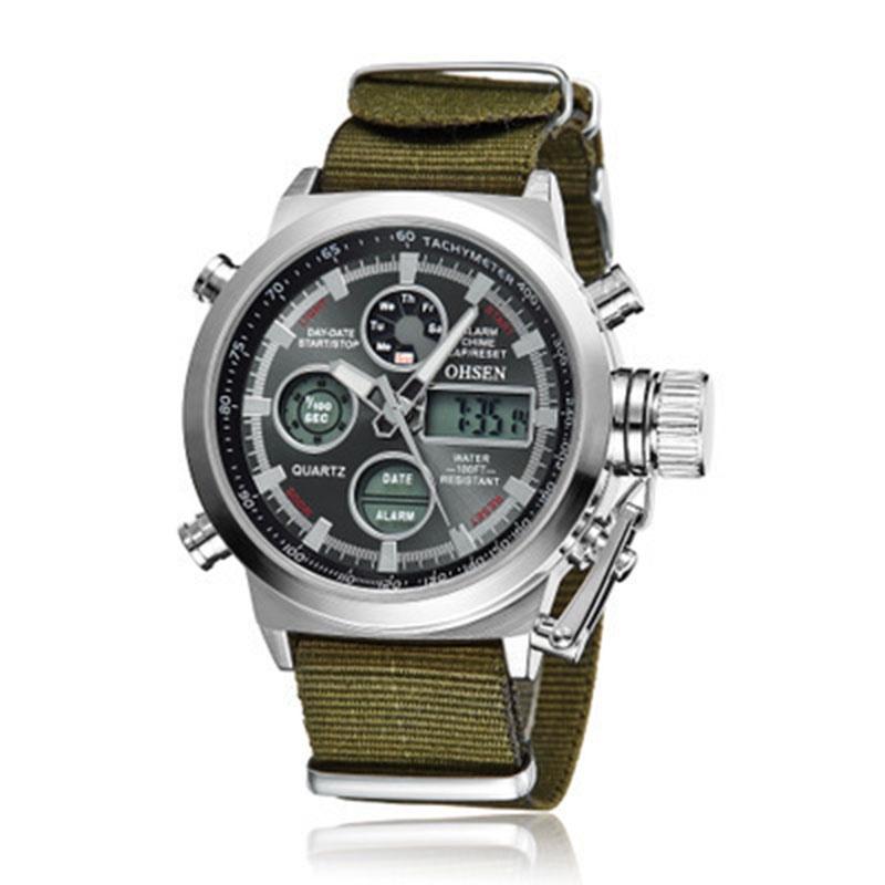 Men s Military Luminous Analog Digital Quartz Wrist Watch With Premium Nylon Canvas Band
