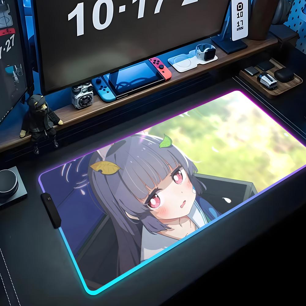 

miyu blue archive Mouse Pad RGB Gaming Mousepad Big LED Pad PC Desk Mat Luminous Mouse Pad Large Keyboard Mats Table Rug With RGB600x300x3mm