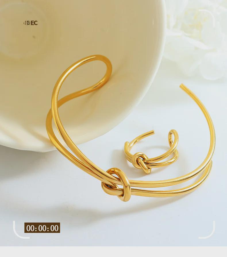 Double-Layer Titanium Steel Twisted Knot Open Ring Bracelet