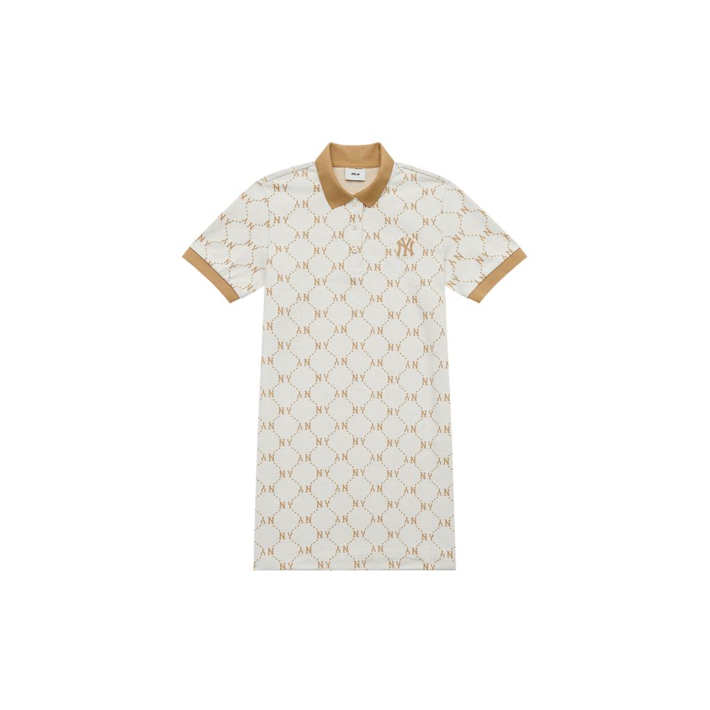 New MLB SS24 Short Sleeved Dress Women's Cream 3FOPM0443-50CRS