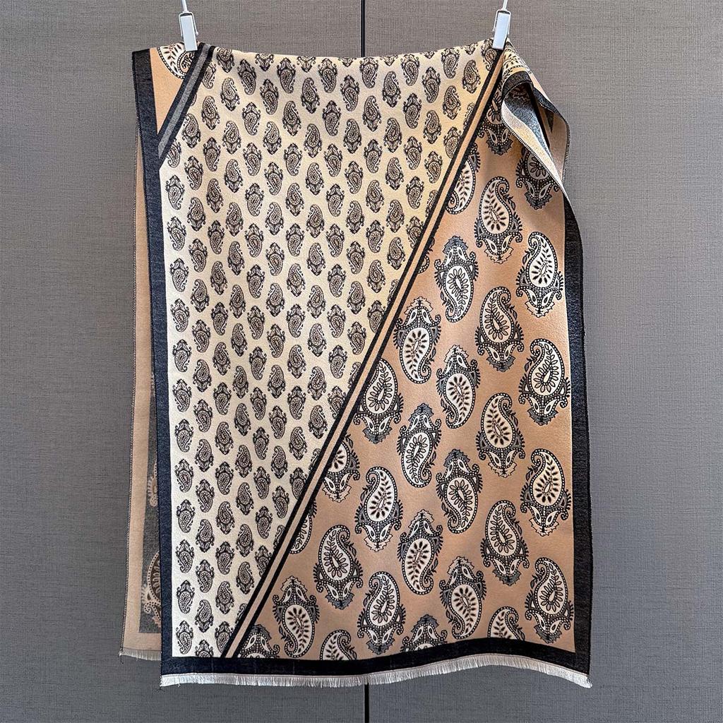 Retro Paisley Print Cashmere Feel Pashmina Women Winter Outdoor Keep Warm Large Shawls Wraps Tassels Lady Bufanda Blanket Poncho