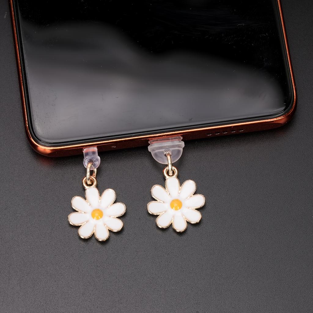 1pc White Daisy Metal Charm Dust Plug for IPhone/Type-c Phone Charging Port Decoration Pendant