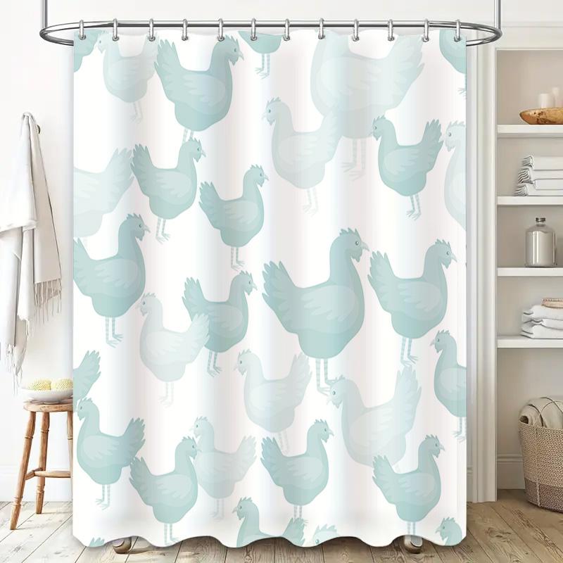 Chicken Print Shower Curtain Light Blue Fabric Bath Decor Waterproof Bathroom Accessories Decoration Size: 72X96 Inches (183Cm X