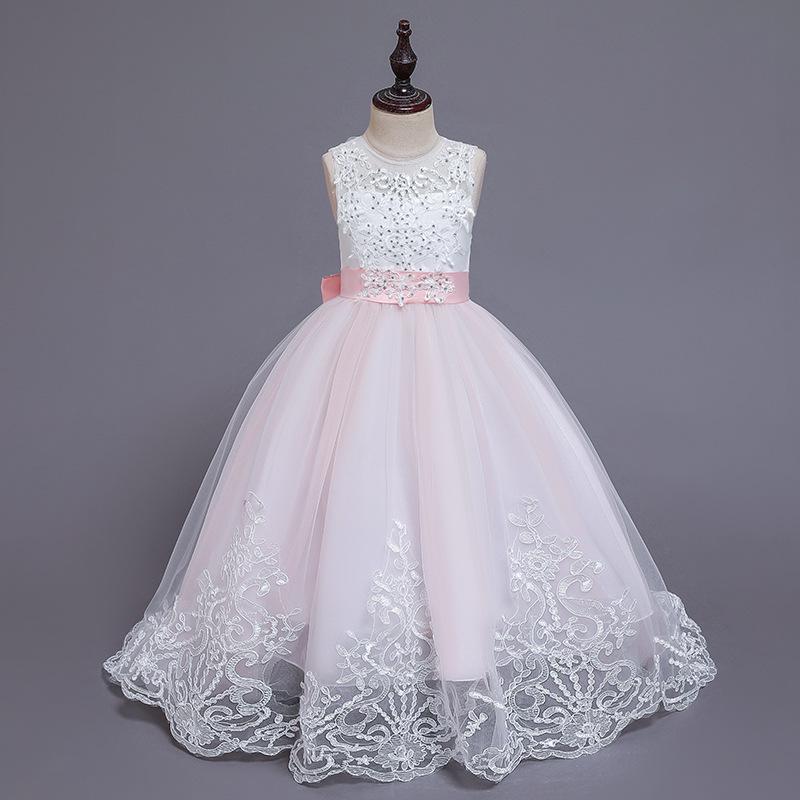 

2019 Children s Elegant Beaded Lace Princess Evening Dress 170cm розовый