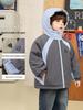 2025 New Boys' Color Block Waterproof Hooded Cotton Jacket with Fleece