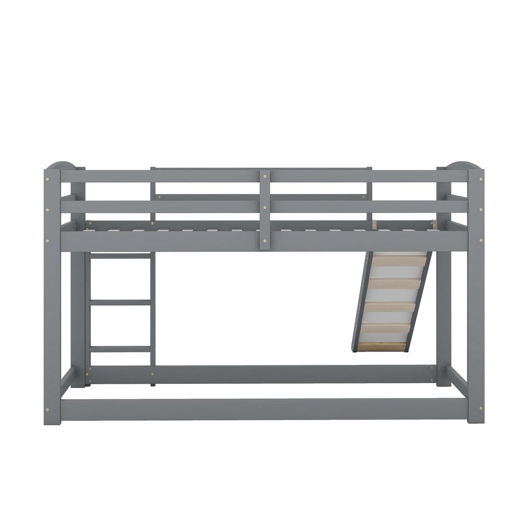 Children's Bed Loft Bed, Bunk Bed with Ladder and Slide, Bunk Bed with Slatted Frame and Fall Protection, Solid Wood Frame