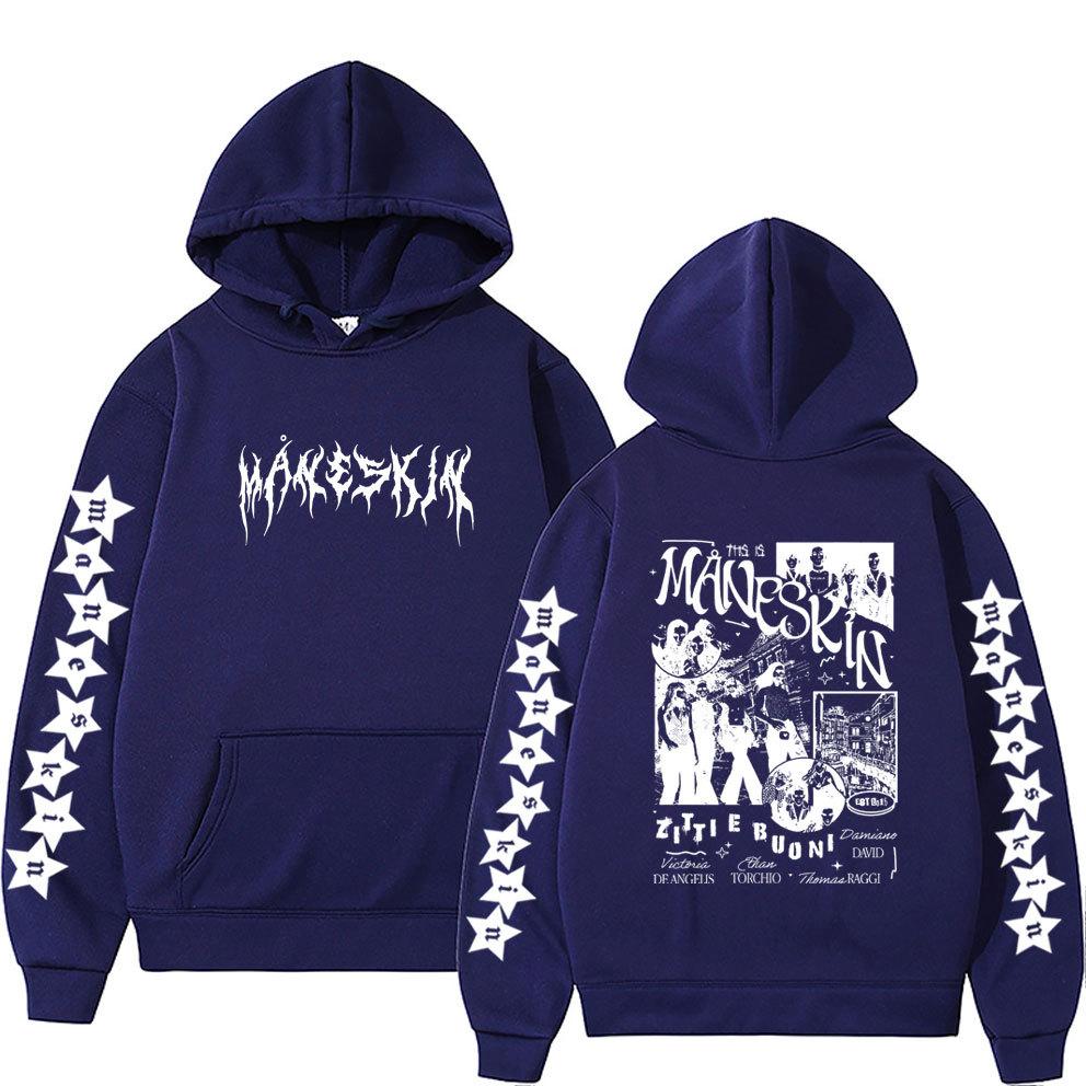 Italian Rock Band Maneskin Double Sided Graphic Print Men's Autumn Fleece Hoodie Loose Long Sleeve Fashion Streetwear Sportwear