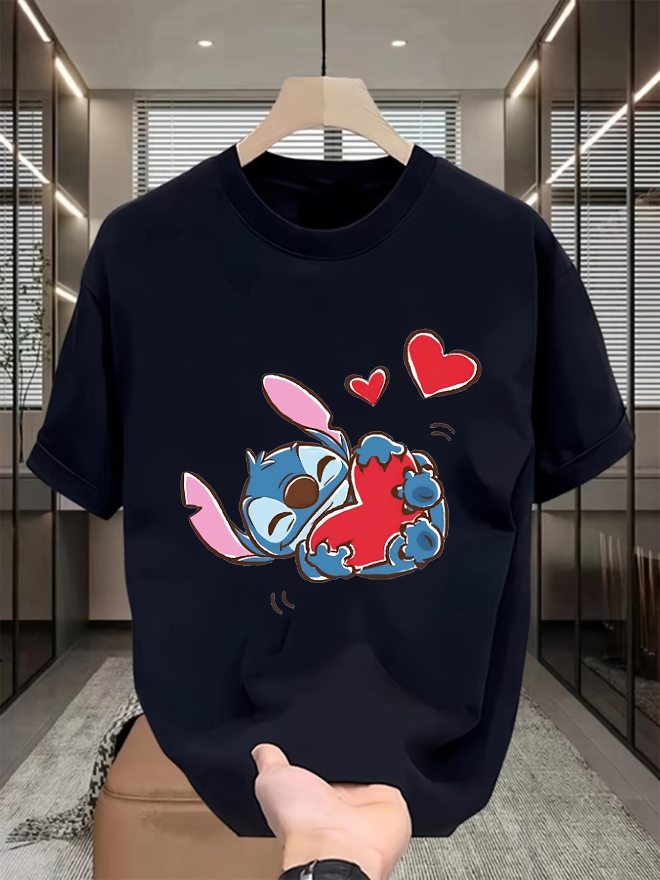 Casual Black T-shirt with Stitch Graphic - Soft M