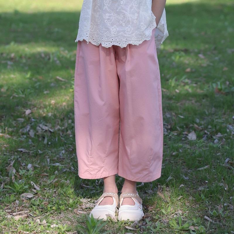 Girls Kids Casual Loose Solid Color Wide Leg Cropped Anti Mosquito Pants