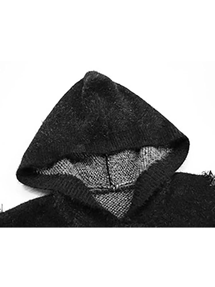 Xitao Pulover de tricotat cu mâneci întregi, cu glugă, de culoare uni GMM1119