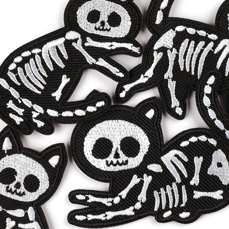 Halloween Skull Kitty Embroidered Patch - DIY Clothing Accessory