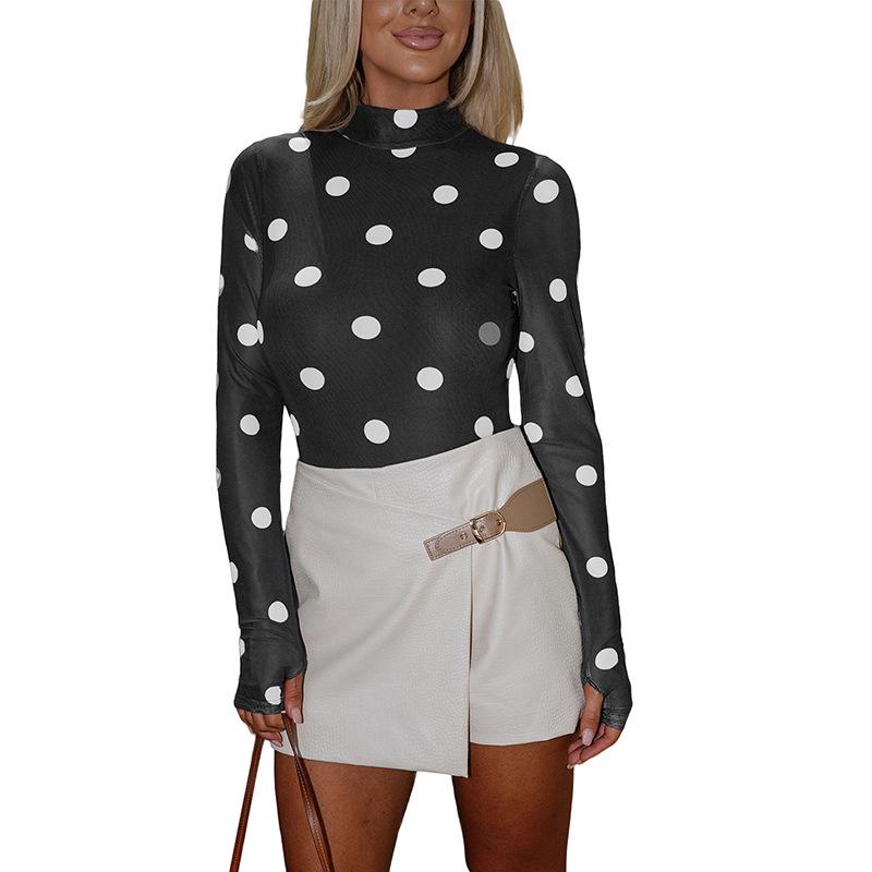 

2025 Winter Women s Retro Polka Dot Slimming Bodysuit with Long Sleeves Extra Large